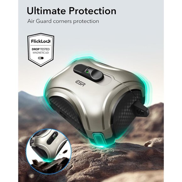 ESR Cyber Series AirPod Pro 3 (2025) Case MagSafe USB-C Drop-Proof Lock Titanium - Picture 7 of 11